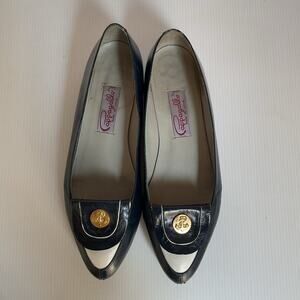 Pappagallo Flats Vintage Navy Blue Leather8.5M Made in Spain Gold Anchor Loafer